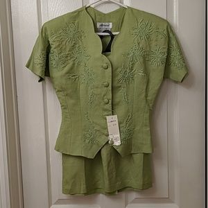 Green Jacket & Skirt Set